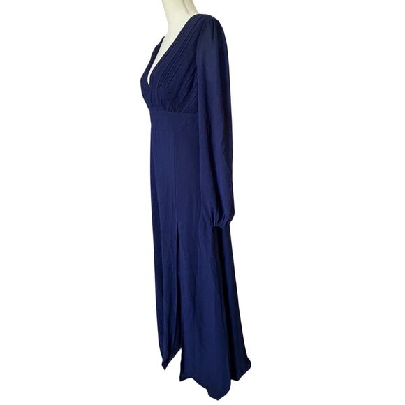 LULUS Marvelous Affair Navy Blue Pleated Lace-Up Long‎ Sleeve Maxi Dress-Size L - Picture 4 of 9